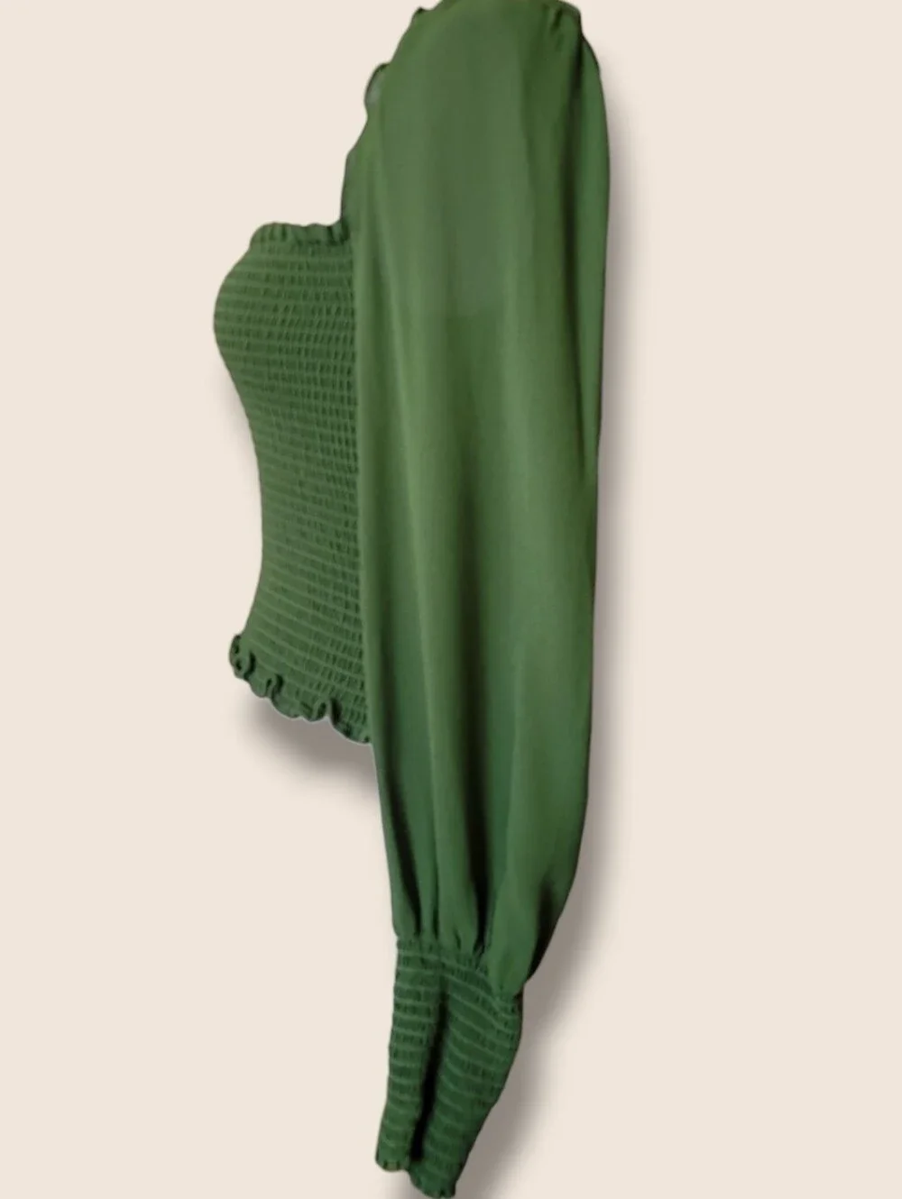 Reformation Pinto Smocked Long Sleeve Puffy Blouse Amsterdam Green S